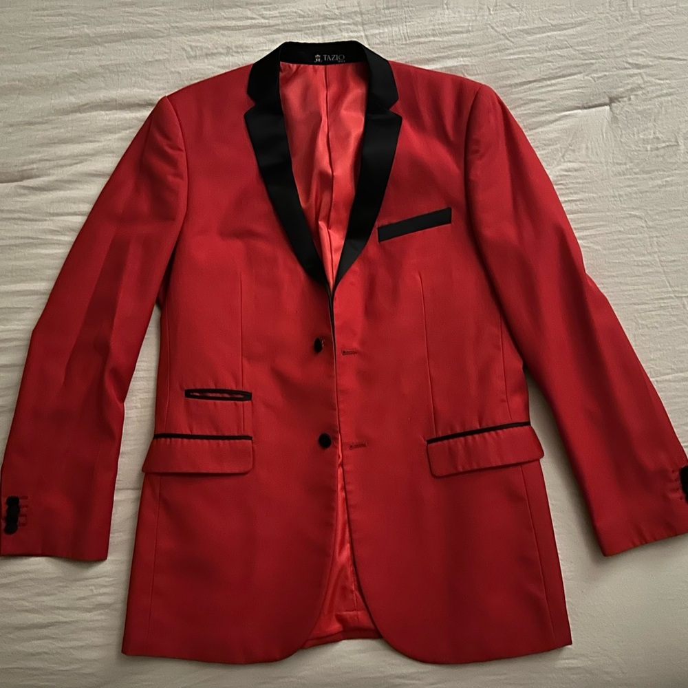 Elvi Red and Black Tuxedo with Structured Shoulders
